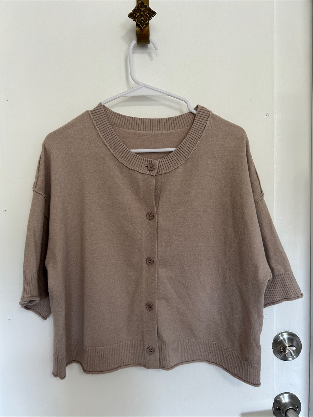 Boxy Short-Sleeve Button Cardigan - Taupe